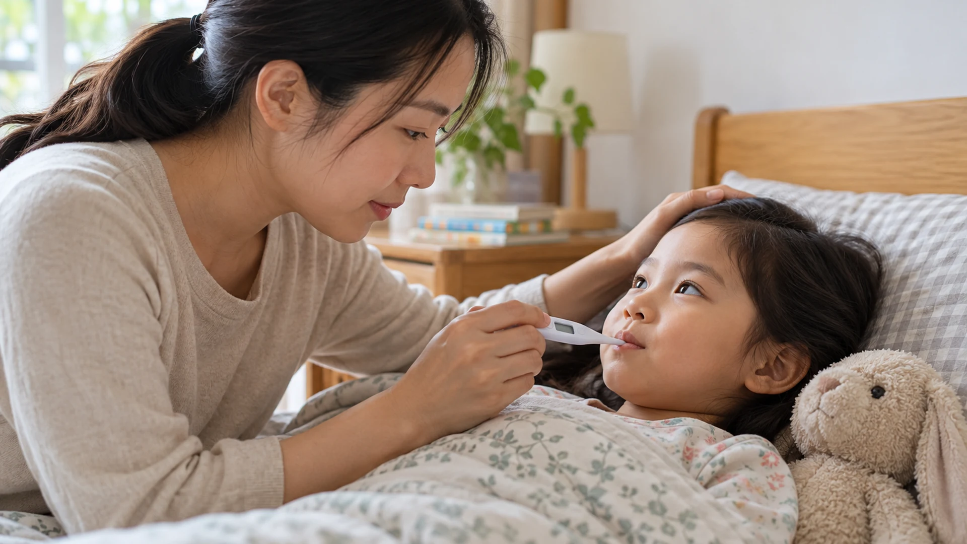 Cha mẹ đo thân nhiệt cho trẻ khi trẻ đang nghỉ