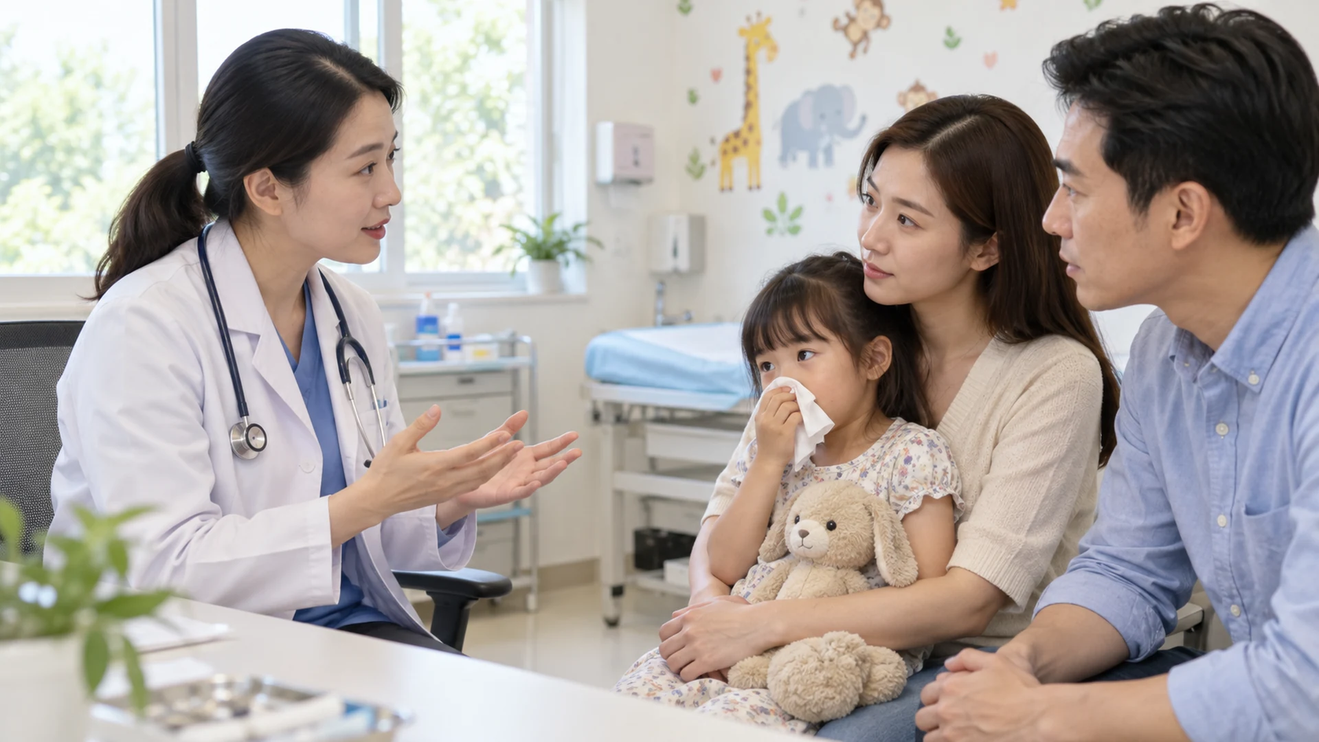 Bác sĩ nhi trao đổi với cha mẹ về tình trạng ốm tái diễn