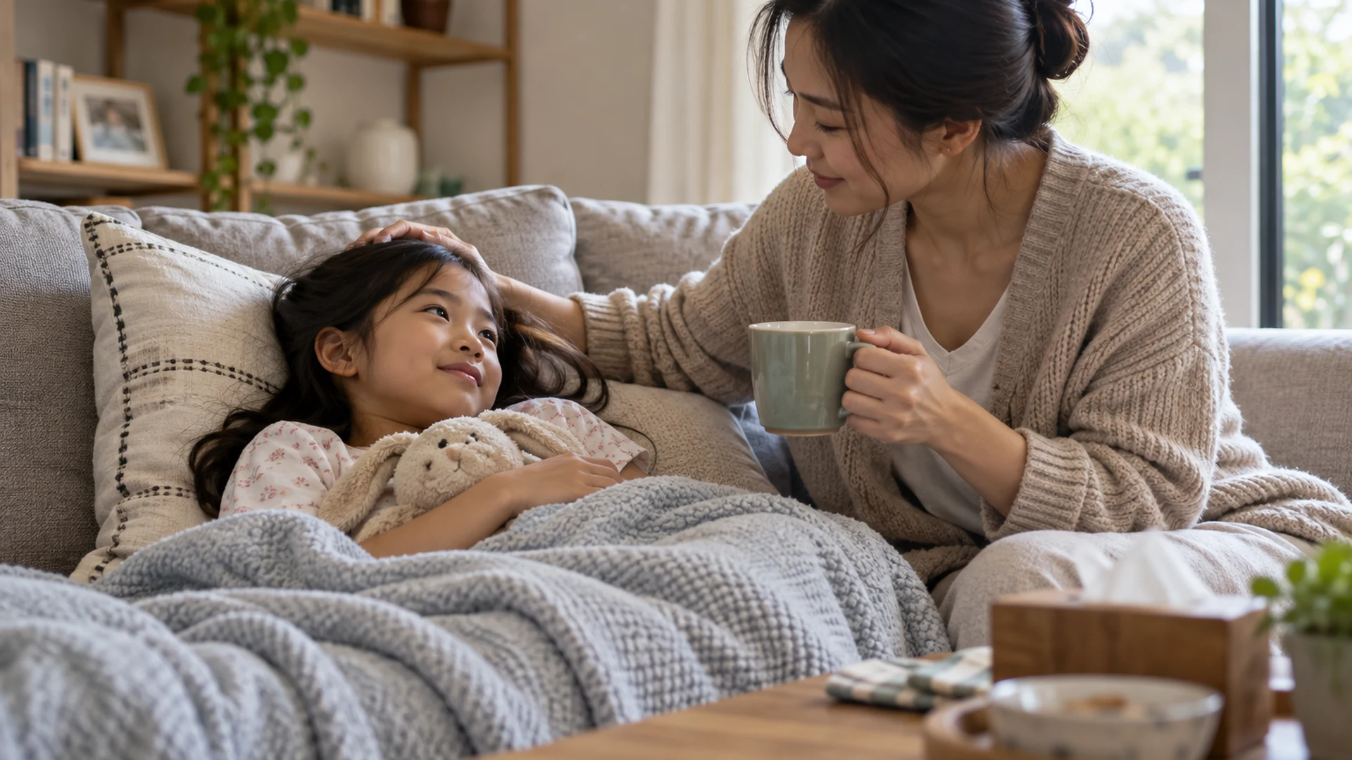 Trẻ nghỉ ngơi tại nhà khi cơ thể hồi phục
