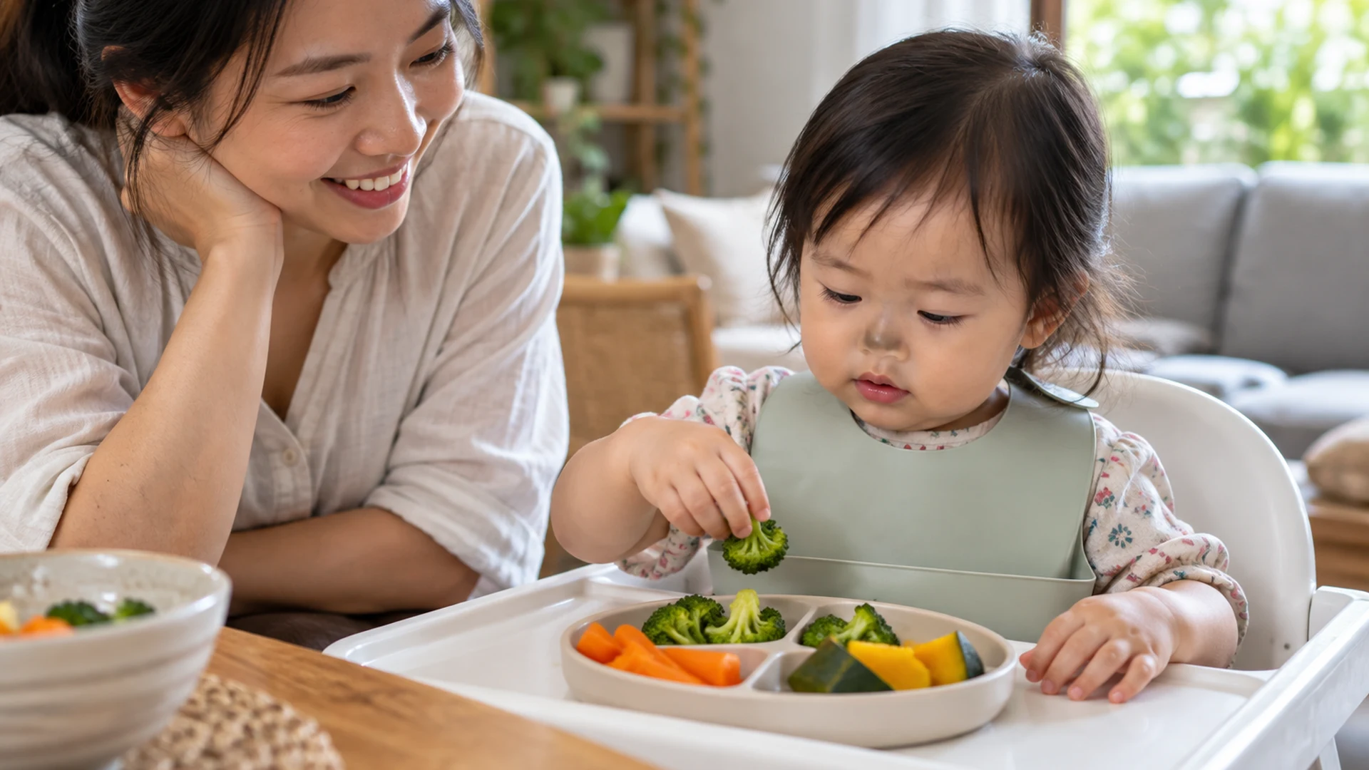 Trẻ làm quen với rau củ mềm trong bữa ăn