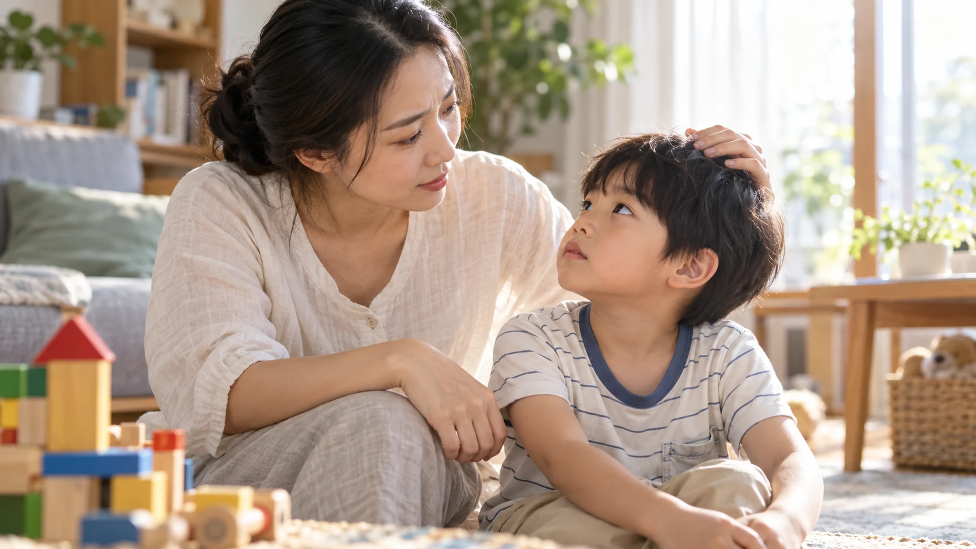 Mẹ chăm sóc con và suy nghĩ về quá trình phát triển