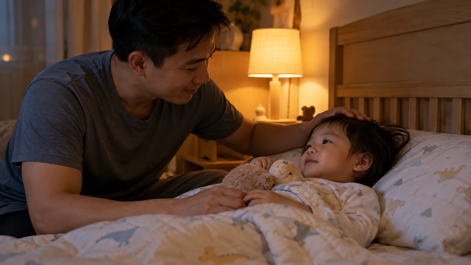 Cha vỗ về trẻ trước khi ngủ